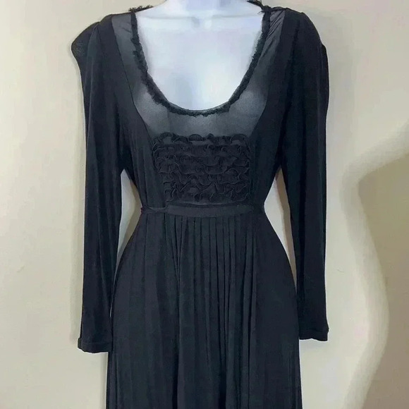 Vintage Armani Black Mesh Midi Dress Size 6 Gothic Romantic Witchy Romantic Goth - Picture 5 of 16